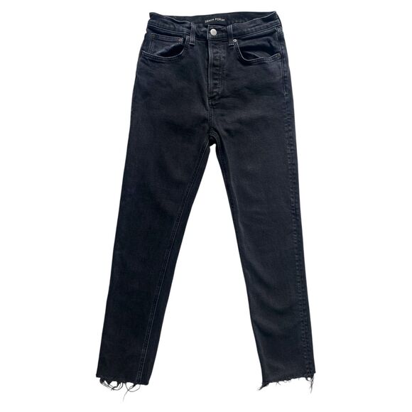 Denim Forum Jeans The Yoko High Rise Slim Button Fly Raw Hem Black Size 27 - Picture 1 of 6